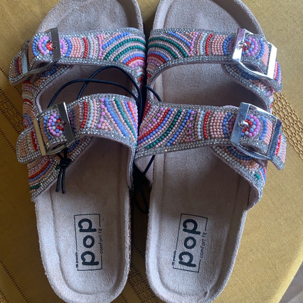 Pop Beaded Sandals with Buckles